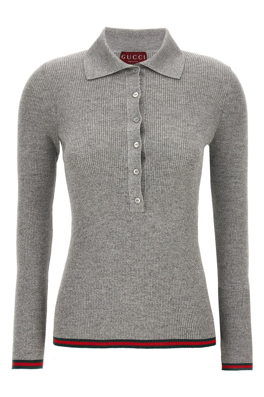 Gucci Women Web Ribbon Lurex Polo Shirt