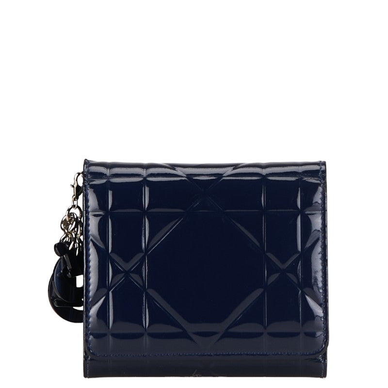 Dior Canarium Three Fold Wallet Navy Patent Leather  Dior