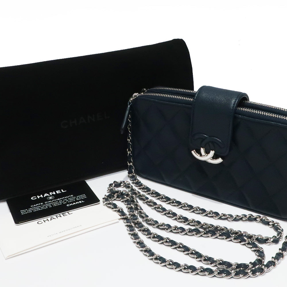 Chanel Chain S Wallet Silver Wallet Long Wallet  Navy