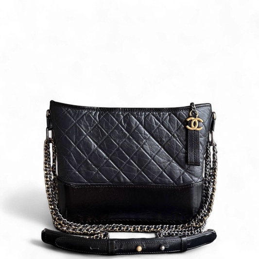 Chanel Gabrielle Medium - Quilted Aged Calfskin Black Two-tone Gold Hardware Series 25