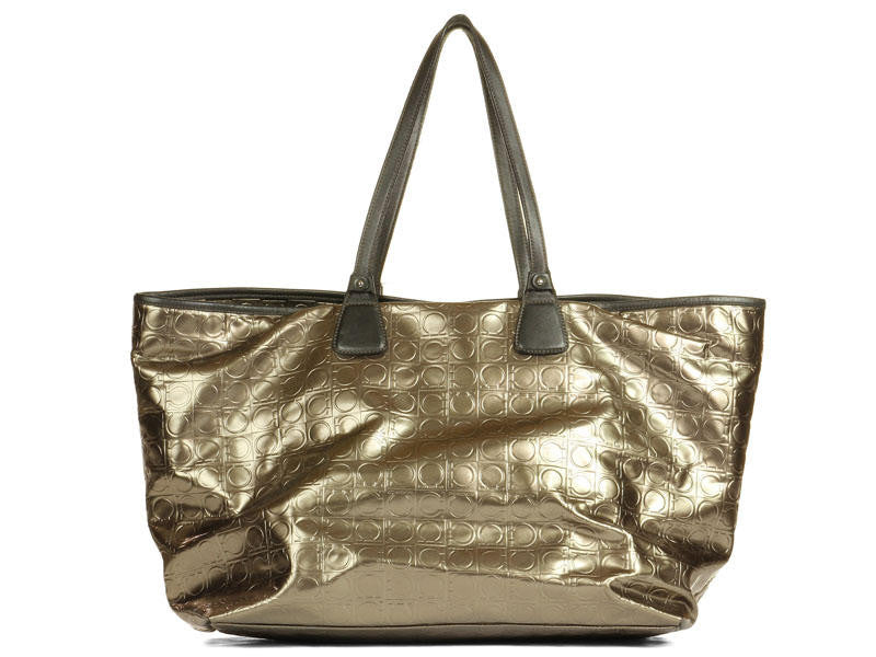 Ferragamo Bronze Embossed Vinyl Bag