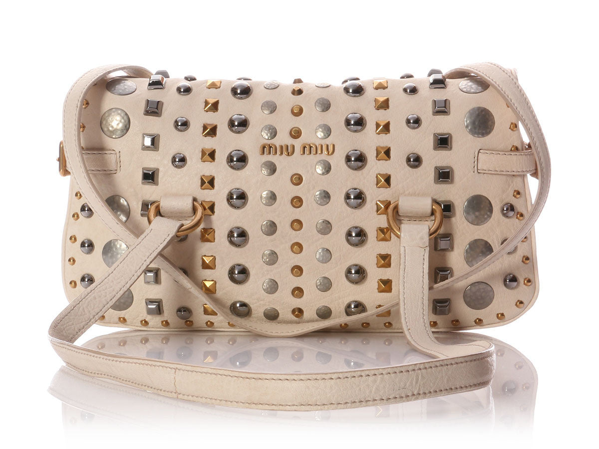 Miu Miu Studded Cream Shoulder Bag