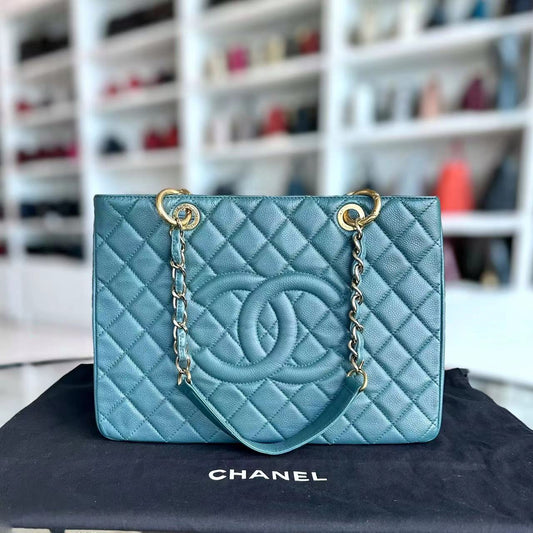 Balance 1 of Caviar GST Grand Shopping Tote Quilted Grained Calfskin Green Blue Malachite Silver Hardware Series 14