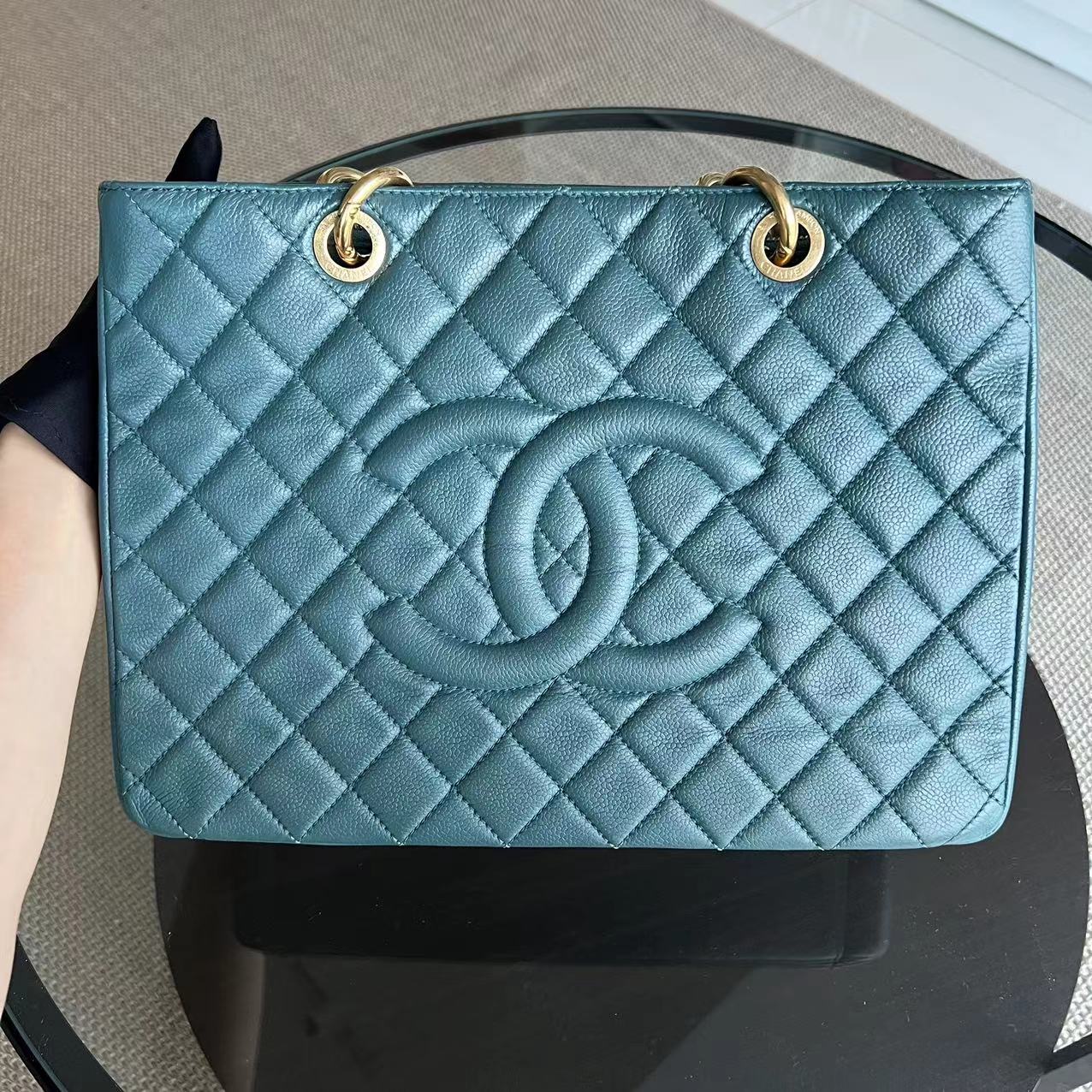 Balance 1 of Caviar GST Grand Shopping Tote Quilted Grained Calfskin Green Blue Malachite Silver Hardware Series 14