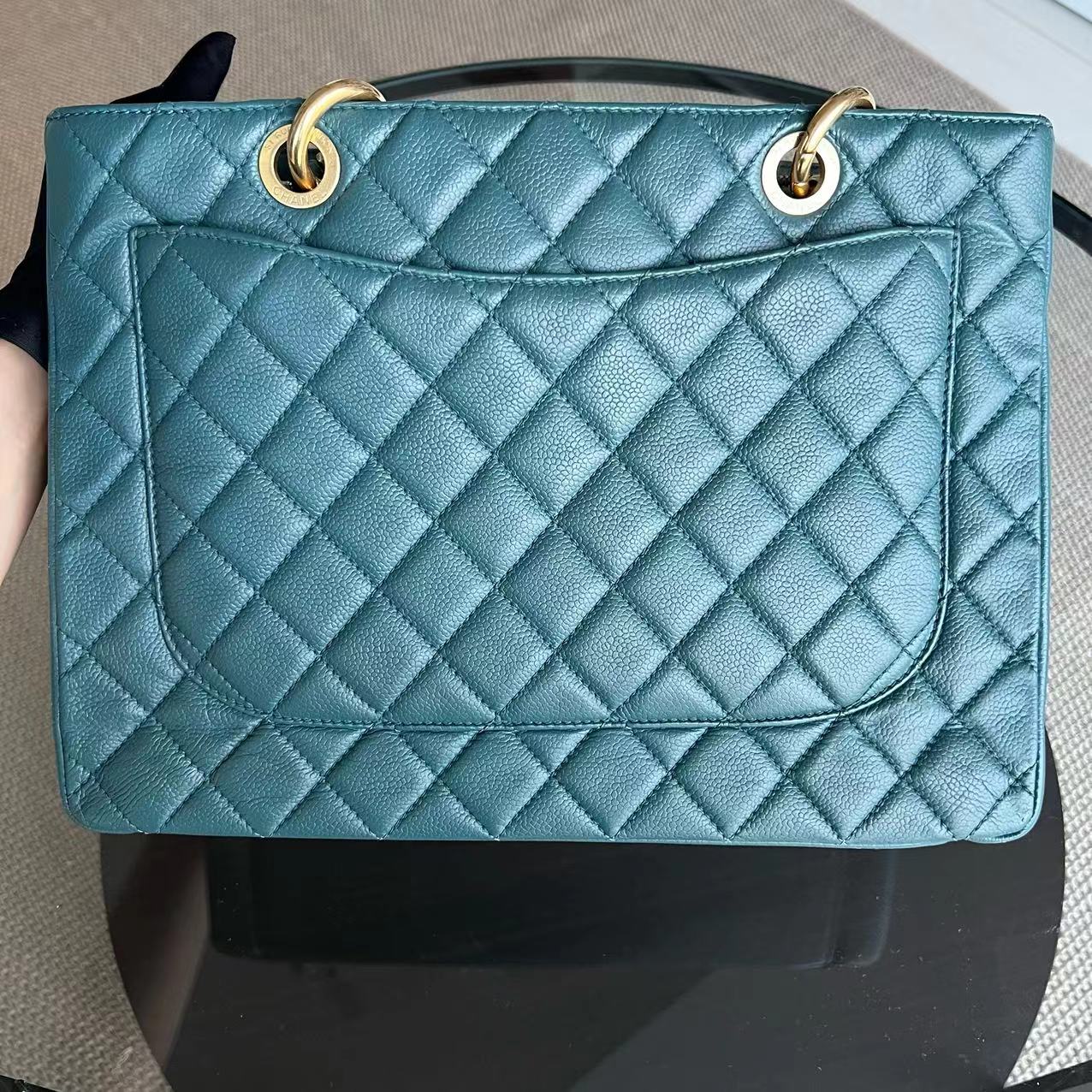 Balance 1 of Caviar GST Grand Shopping Tote Quilted Grained Calfskin Green Blue Malachite Silver Hardware Series 14
