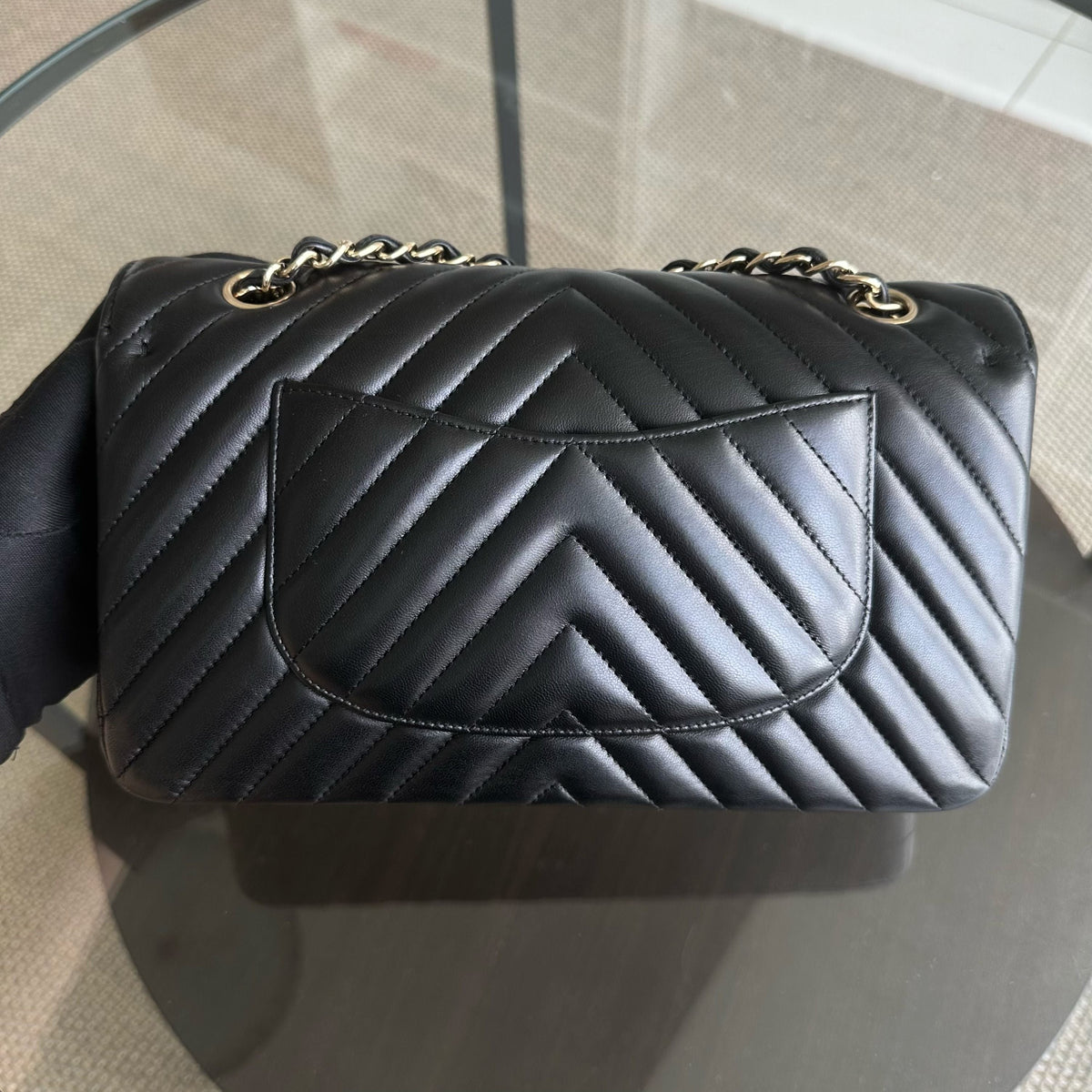 Balance 1 of Medium Double Flap 25CM Chevron Lambskin Black GHW No 24