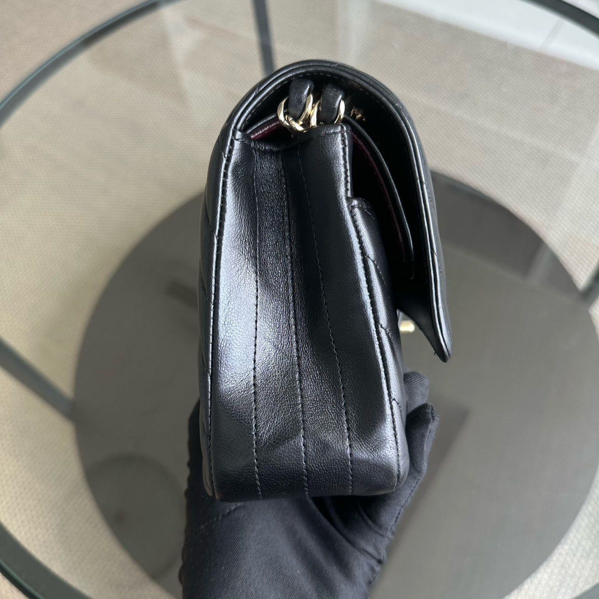 Balance 1 of Medium Double Flap 25CM Chevron Lambskin Black GHW No 24