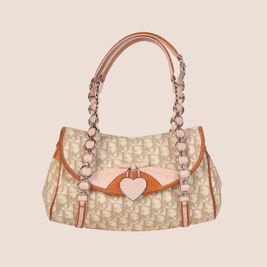 CHRISTIAN DIOR 2007 PINK & BEIGE ROMANTIQUE SHOULDER BAG