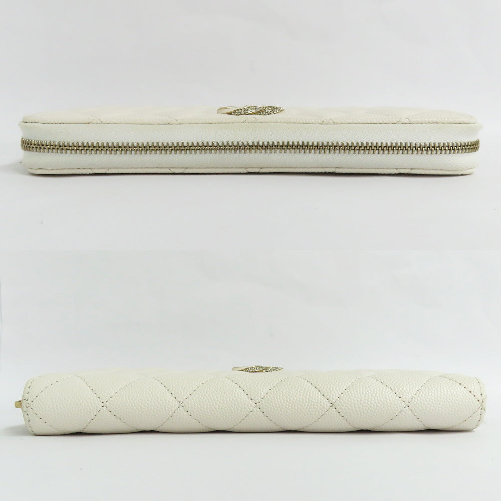 CHANEL CHANEL Long Zip Wallet AP3337 Matrasse Caviar S White G  Round  Long Wallet Coco Small Leather