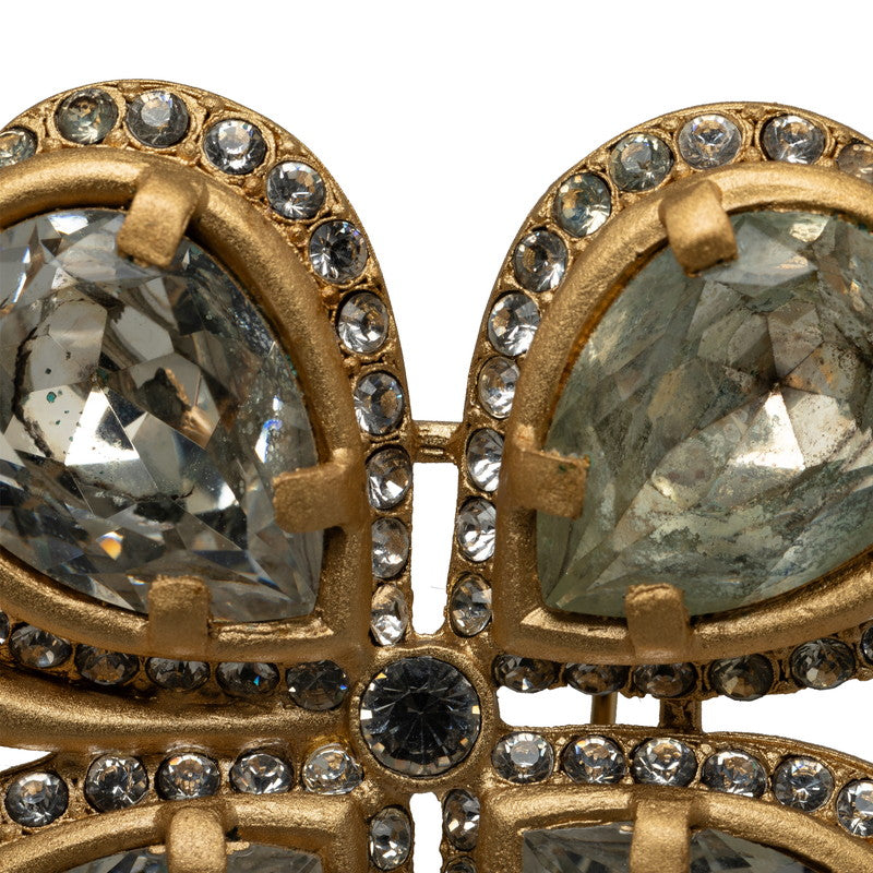 CHANEL Vintage Brooch Clover Rhinestone Gold Plating