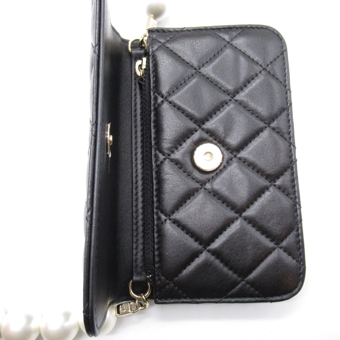 CHANEL  Pearl Wallet Shoulder Bag  S  Black Rams