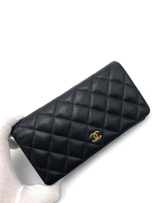 Caviar gold logo long wallet Chanel