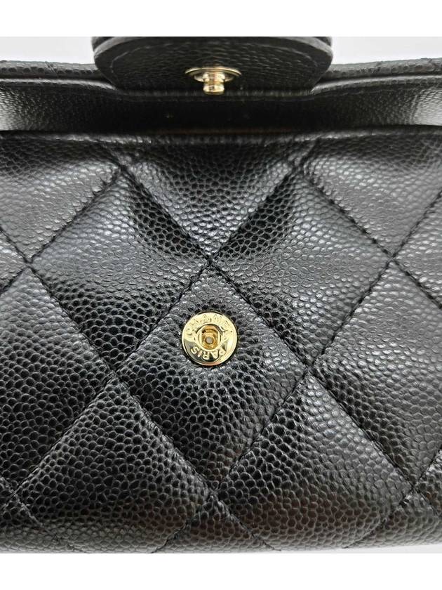 Classic Grained Calfskin Card Wallet Gold Black Chanel