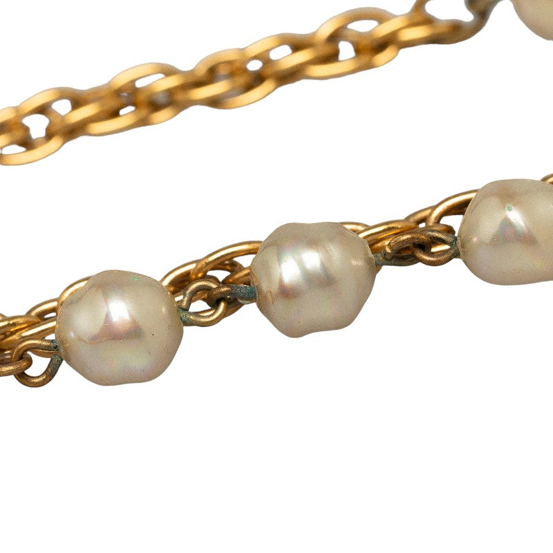Chanel Coco Long Chain Necklace Gold White Mackie Pearl  Chanel