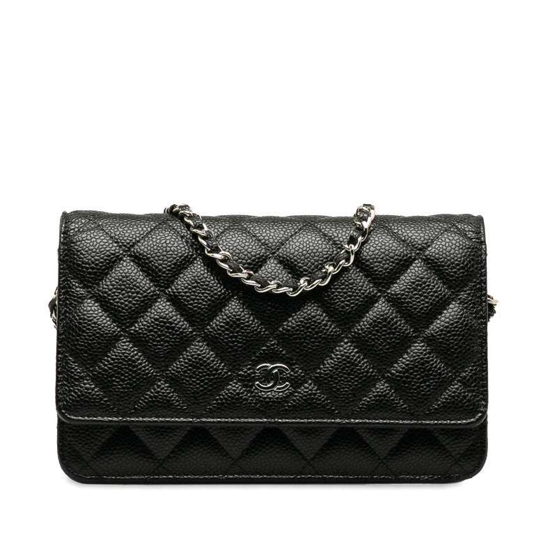 Chanel Matrases Coco  Chain Shoulder Wallet Black Caviar S  Chanel