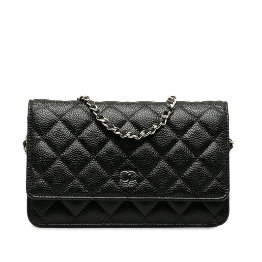 Chanel Matrases Coco  Chain Shoulder Wallet Black Caviar S  Chanel