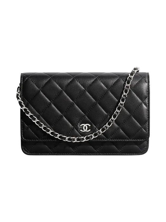 Classic CC Logo Chain Leather Long Wallet Black Chanel