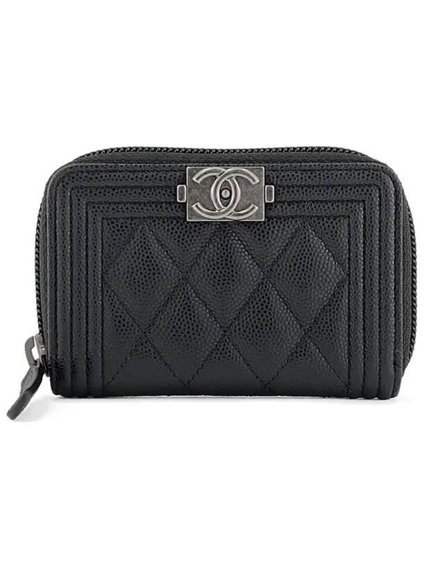 Boy Vintage Silver Hardware Quilted Caviar Zipper Card Wallet Black Chanel