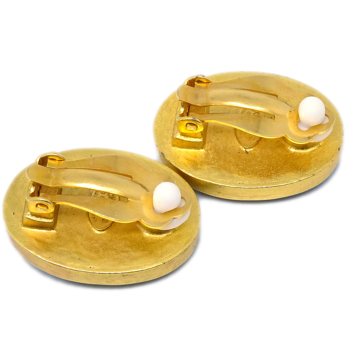 Chanel Stone Oval Earrings Clip-On Green 95A