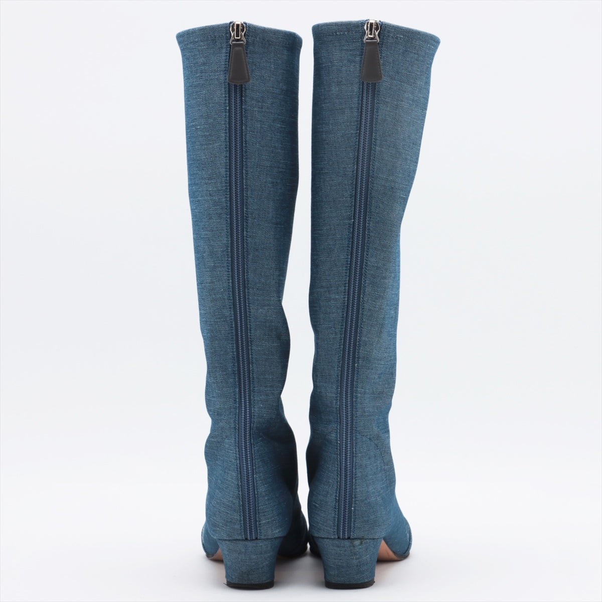 Chanel Coco Denim x Leather Long Boots 36C  Navy Fingerprint Part Yablet