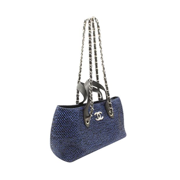 CHANEL Small 2 Way Bag in Blue Raffia