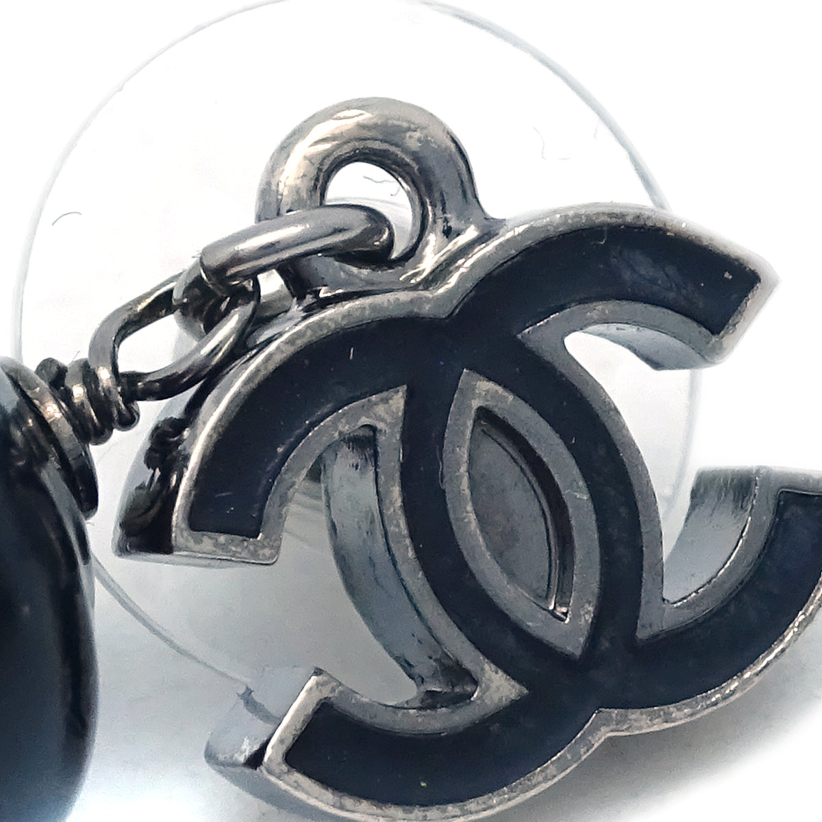 Chanel Piercing Dangle Earrings Black 10C