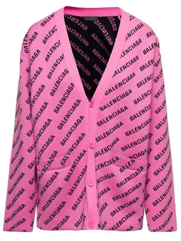 Luxury Balenciaga  All-Over Logo Cardigan Pink