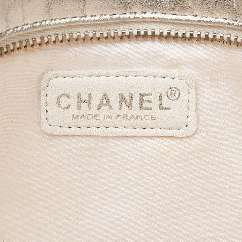 Chanel New Label Line Porch ilver White Nylon Leather  CHANEL
