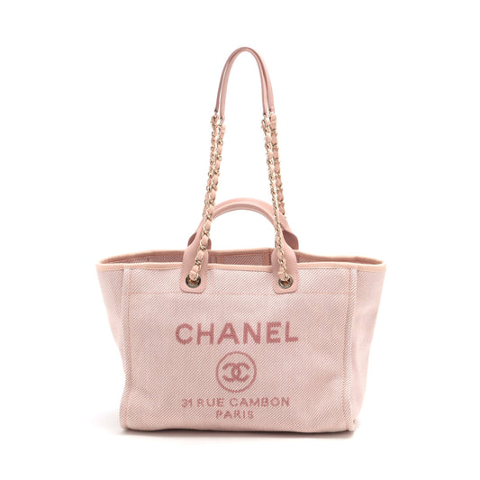 Chanel DOUVILLE GM Stretch x Canvas 2WAY HandBag Pink Gold