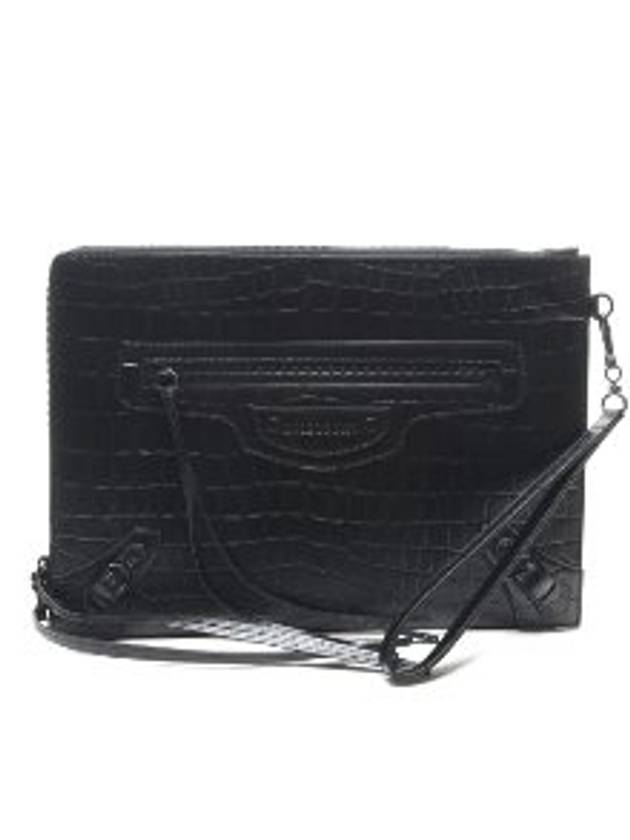 Luxury Balenciaga  Crocodile Strap Clutch Bag Black