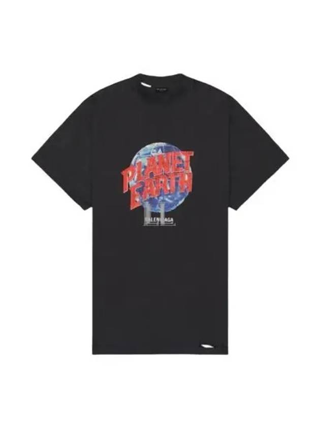 Luxury Balenciaga  Planet Earth Oversized Short Sleeve T-Shirt Black