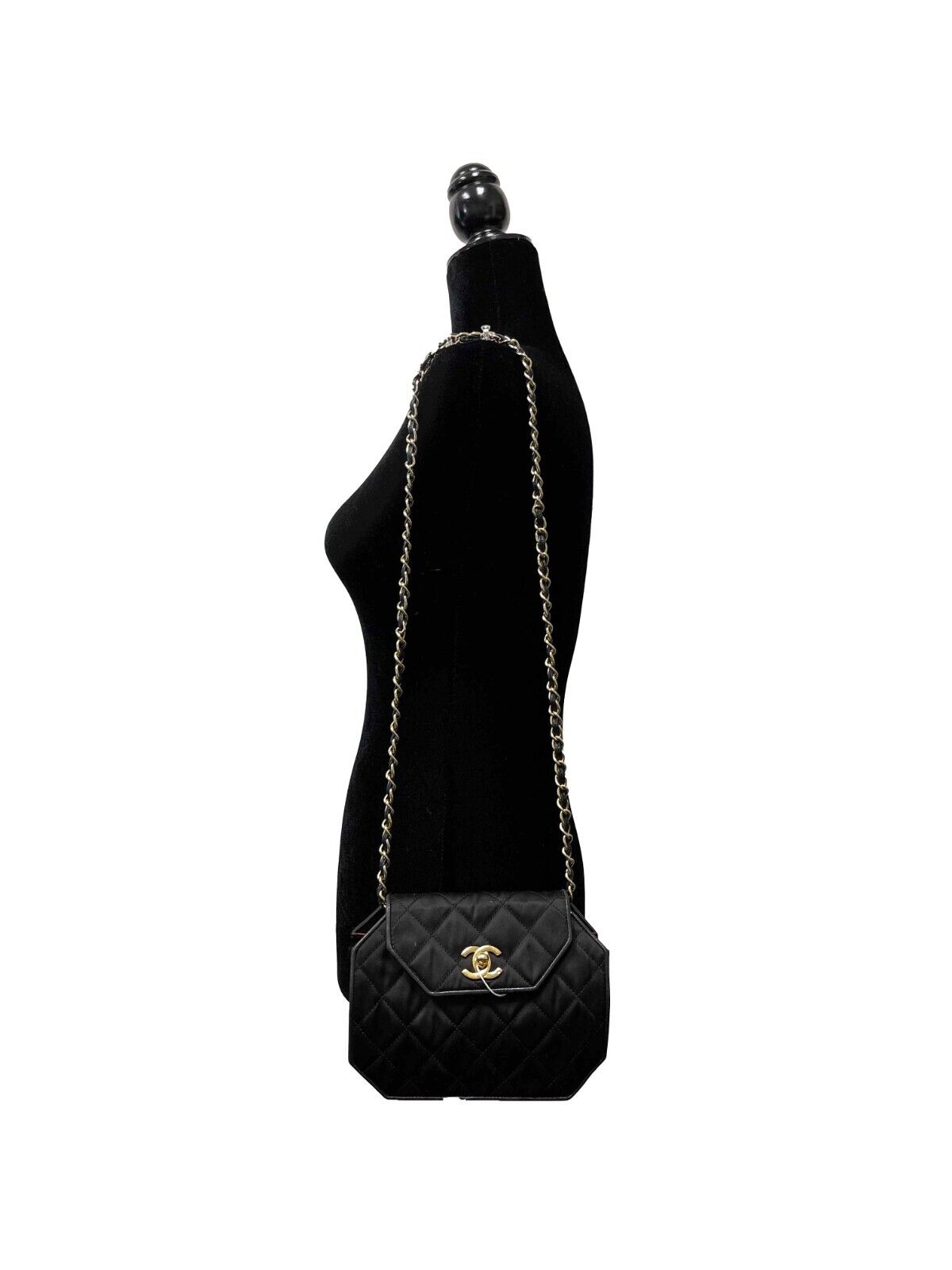CHANEL Vintage 90's Quilted Octagon CC Shoulder Black Excellent Handbag