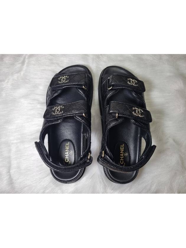 WoMen's CC Logo Velcro Sandals Gold Black Chanel