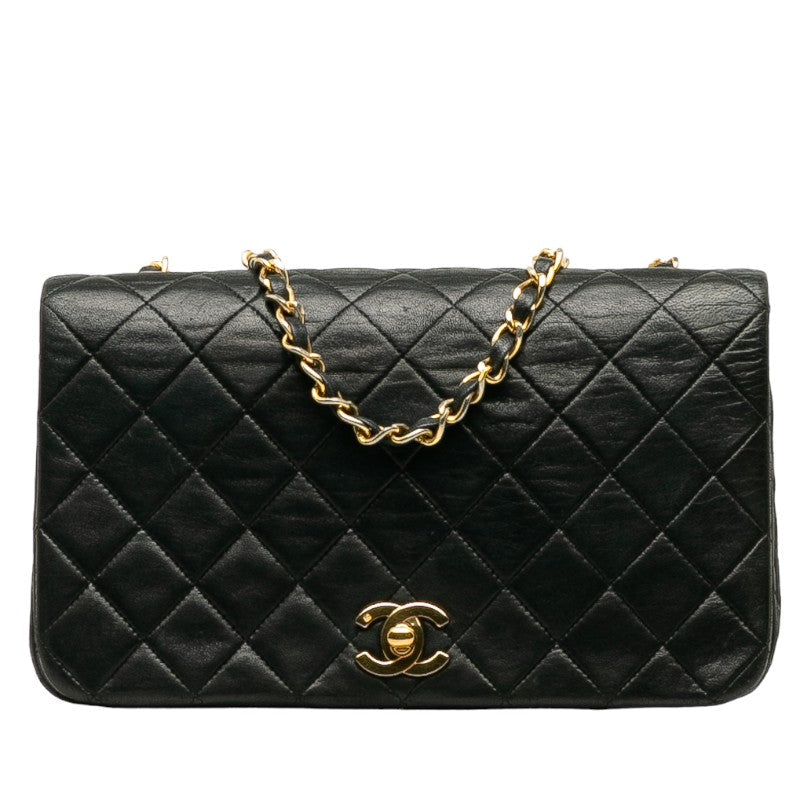 CHANEL Vintage Quilted Flap Shoulder Bag Black Lambskin Ladies