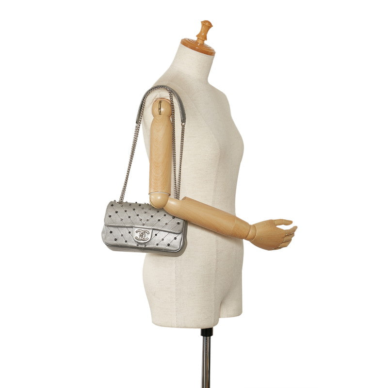 Chanel V Stitch Cocomark Chain Shoulder Bag Silver Leather