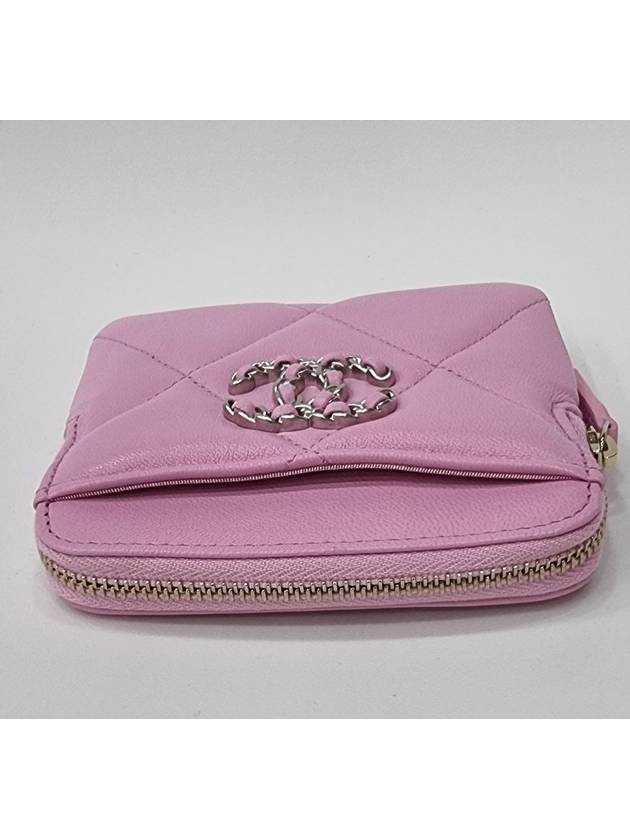 Nineteen Gold CC Logo Lambskin Zipper Card Wallet Pink Chanel