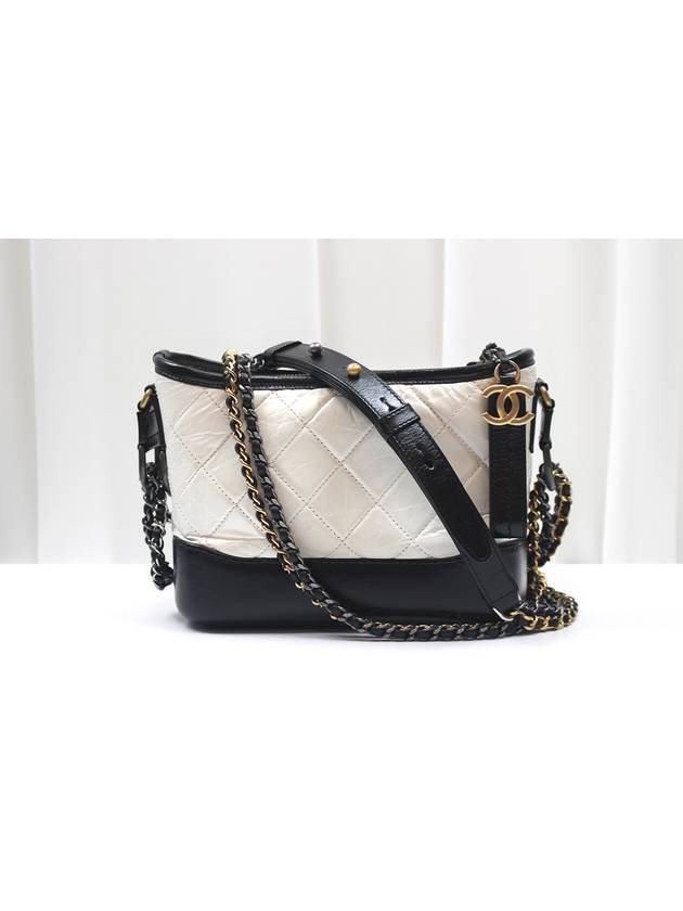 Gabriel Hobo Bag Small White Black Shoulder 25th A91810 Chanel