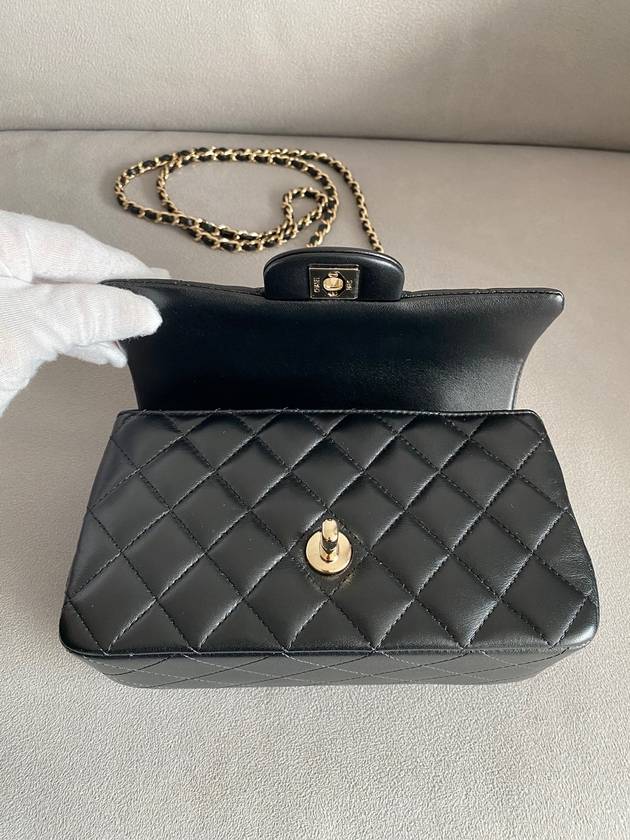 New Mini Top Handle Flap Bag Lambskin Black Gold Shamgol AS2431 Chanel