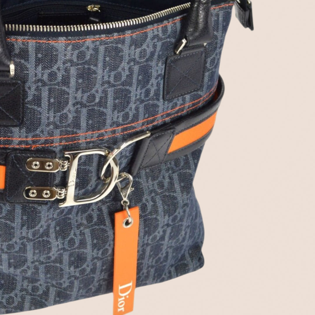 CHRISTIAN DIOR 2005 FLIGHT DENIM TROTTER TOTE BAG
