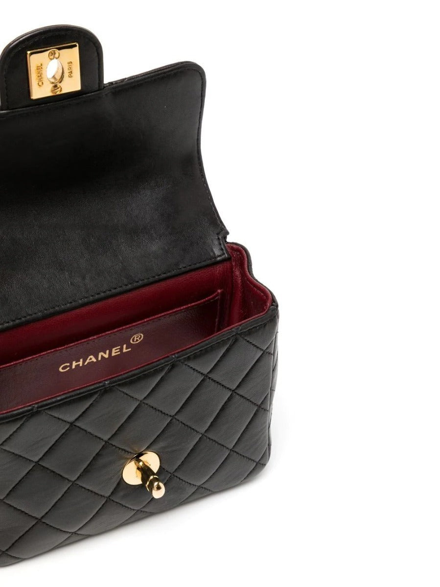 Black Lambskin Kelly Quilted Mini Flap
