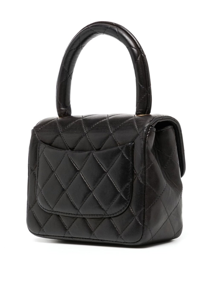 Black Lambskin Kelly Quilted Mini Flap