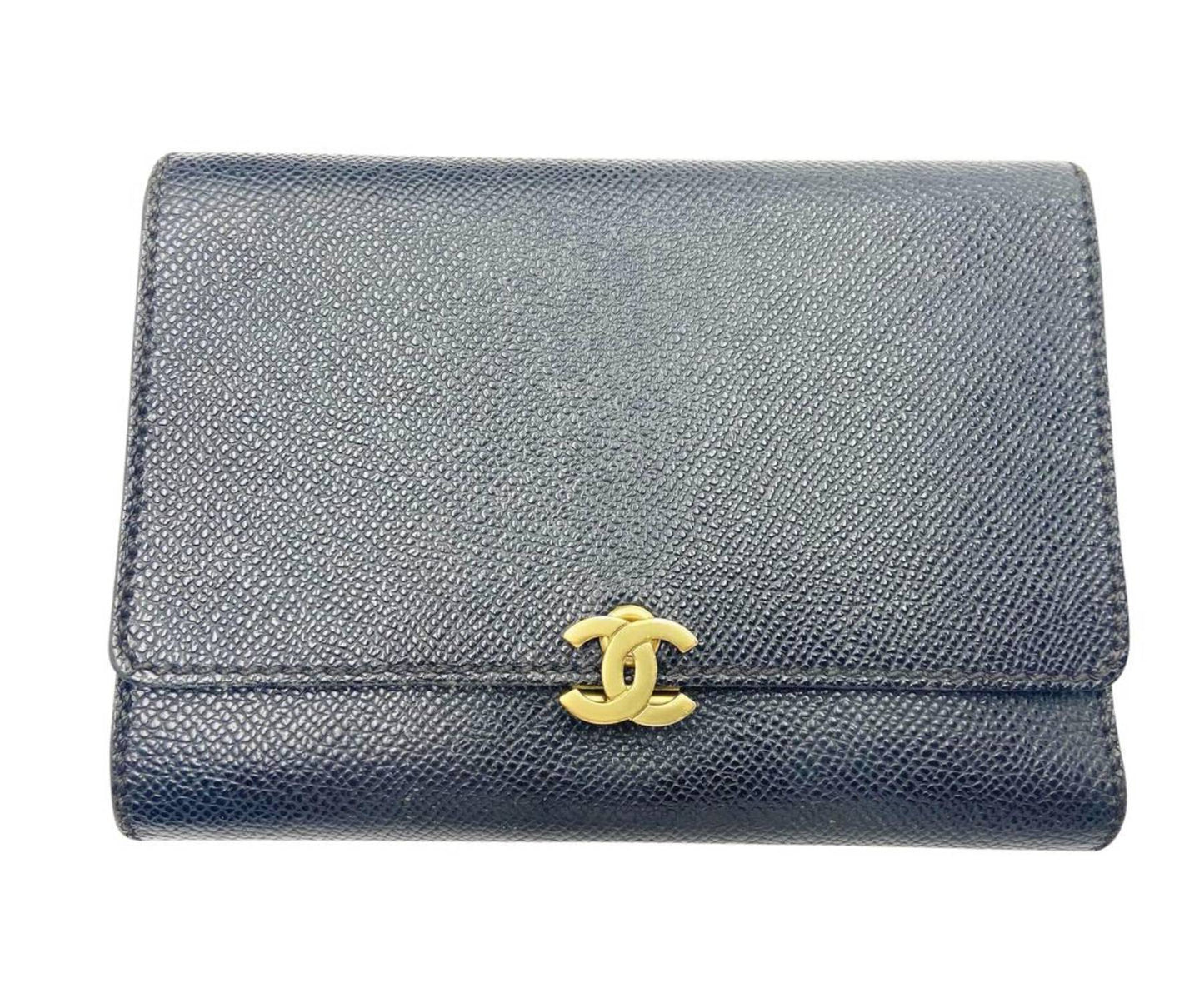 CHANEL Gold CC Black Caviar Tri-Fold Wallet