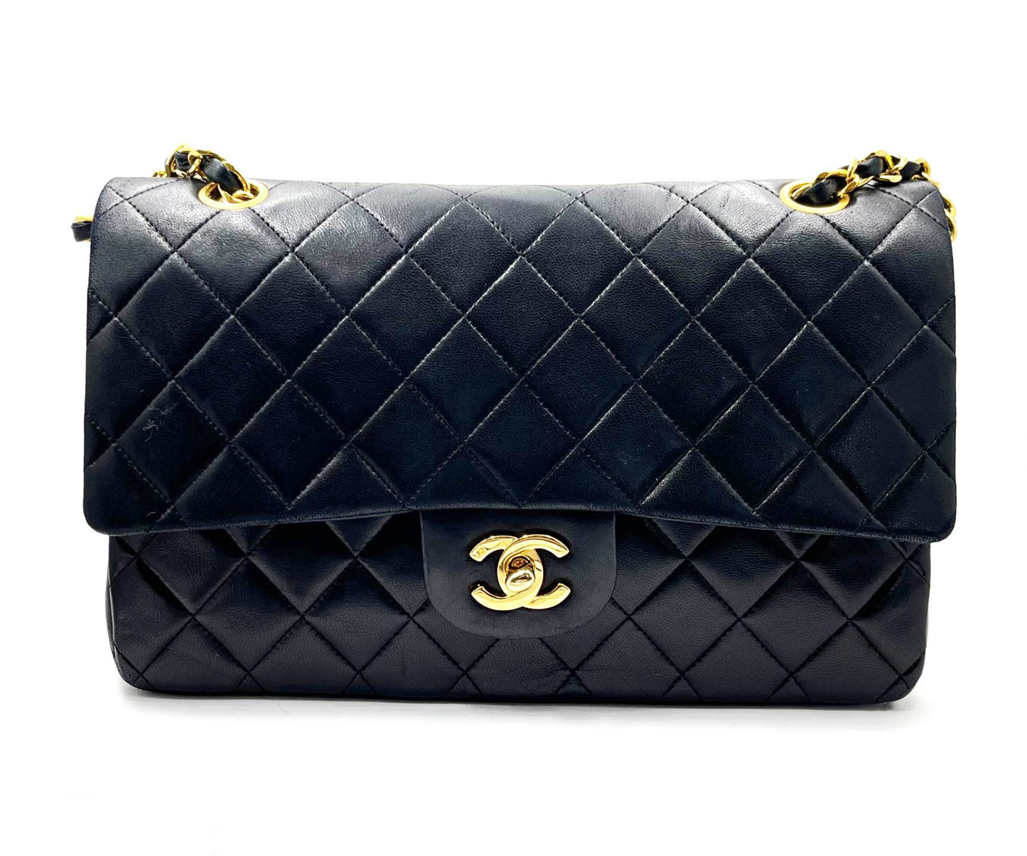 CHANEL Vintage Classic Timeless Double Flap Lambskin 10" Shoulder Bag