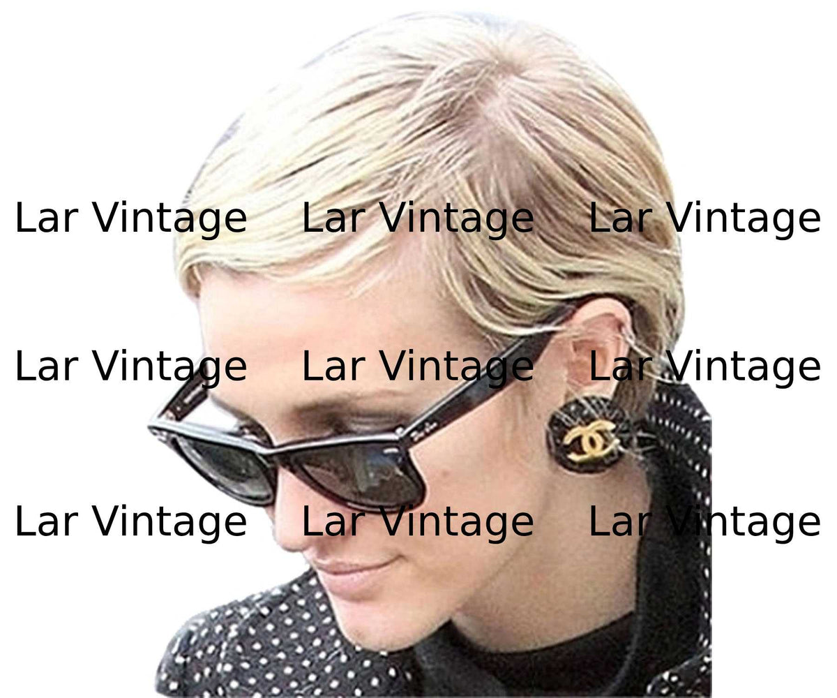 CHANEL Rare Classic Black Quilted Gold CC Large Clip on Earrings