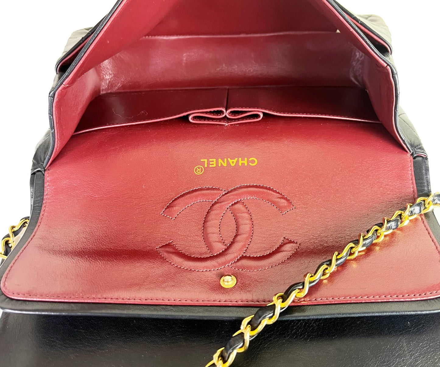 CHANEL Vintage Classic Timeless Double Flap Lambskin 10" Shoulder Bag .