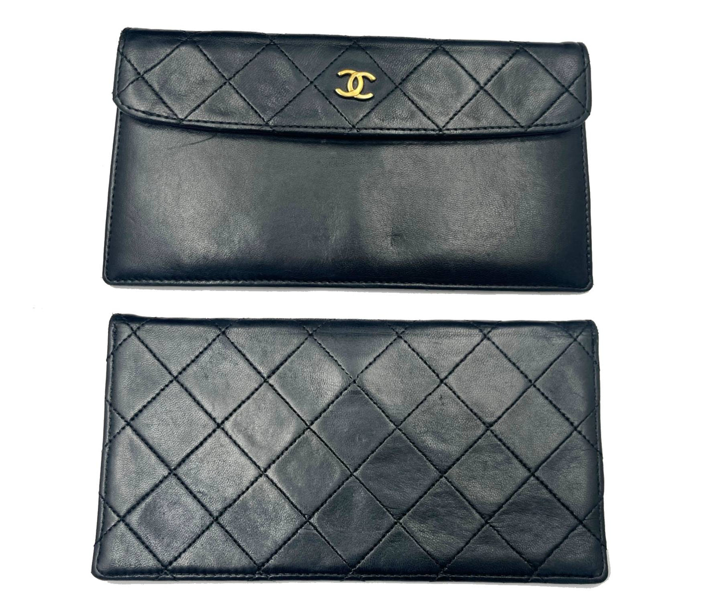 CHANEL Vintage RARE Classic Flap Black Wallet Shoulder Bag Set