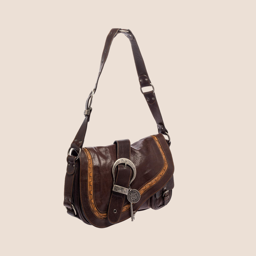 CHRISTIAN DIOR 2006 BROWN LEATHER LARGE GAUCHO BAG