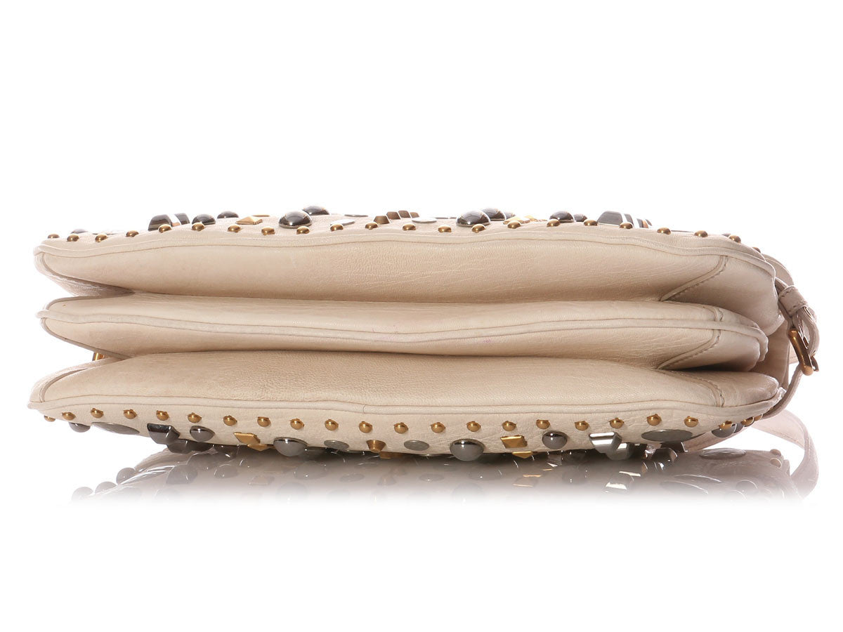 Miu Miu Studded Cream Shoulder Bag