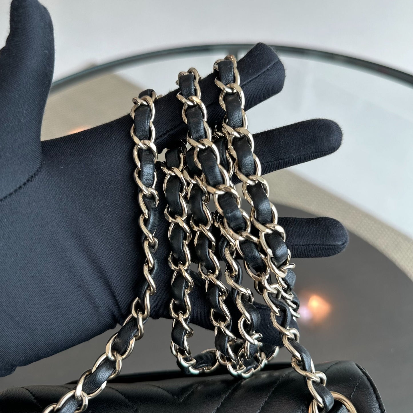 *Brand New* Mini Square Chevron Lambskin Black GHW No 24