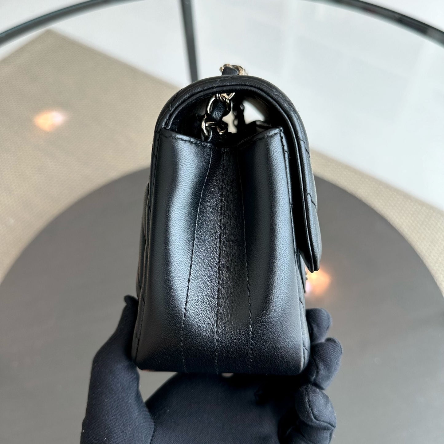 *Brand New* Mini Square Chevron Lambskin Black GHW No 24